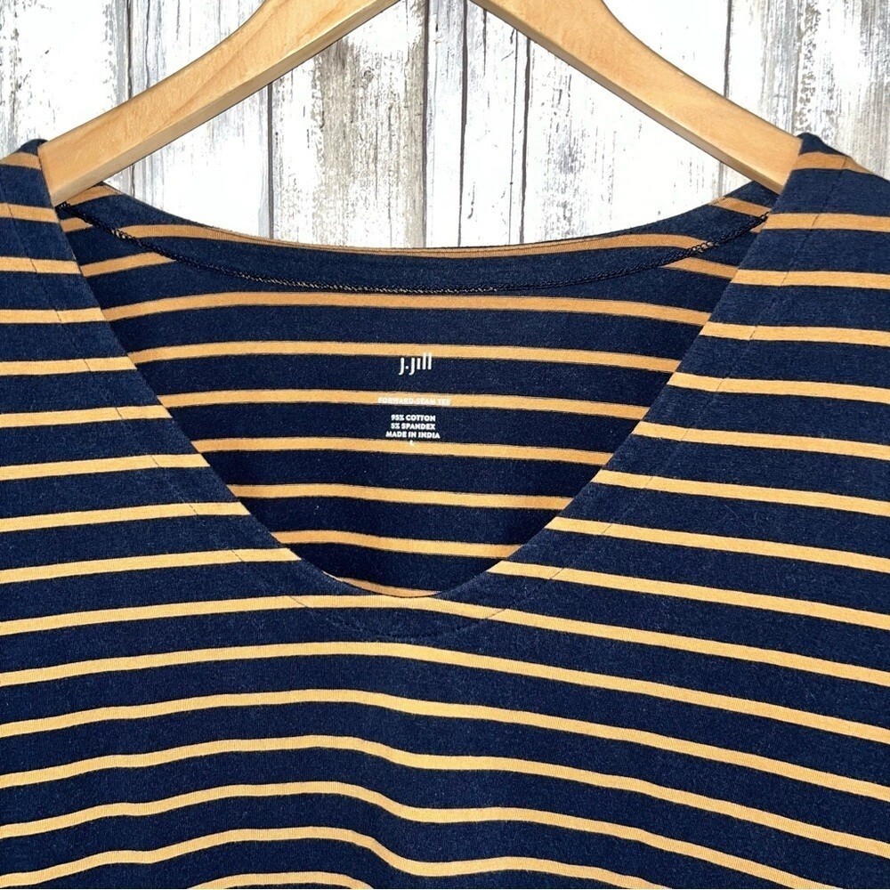J. Jill Forward Seam Navy Striped Long Sleeve Blouse Women’s Large - Picture 2 of 5